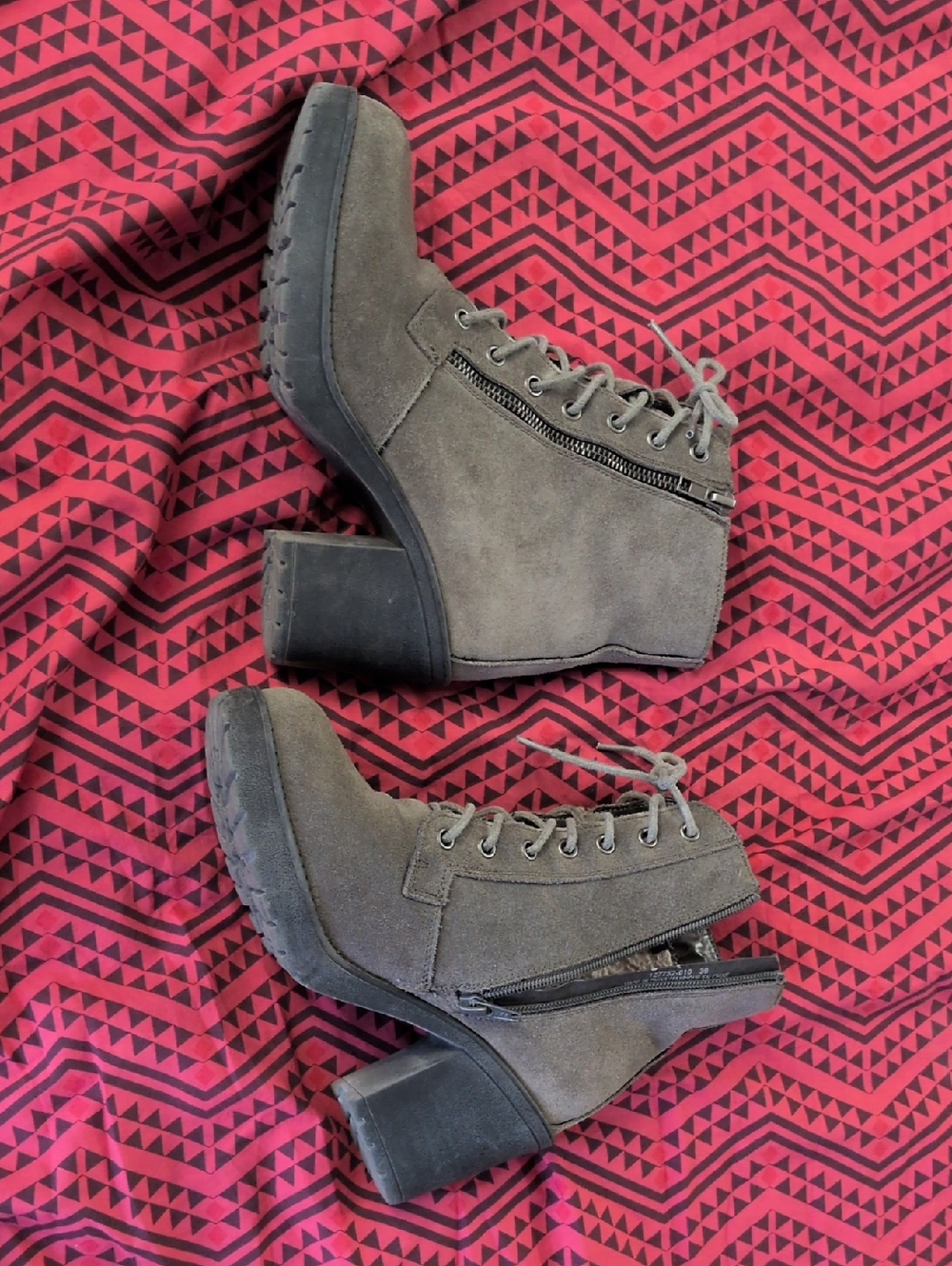 Women’s Taupe Suede Lace-Up Block Heel Ankle Boots